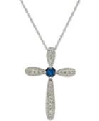 10k White Gold Necklace, Sapphire (1/6 Ct. Tw.) And Diamond Accent Cross Pendant (1/4 Ct. T.w.)