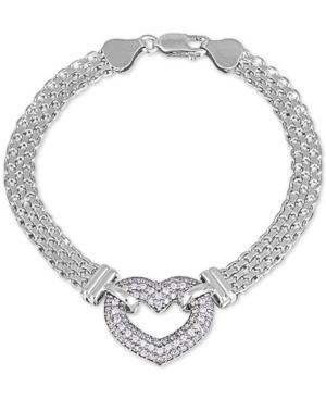 Giani Bernini Cubic Zirconia Heart Bismark Link Bracelet In Sterling Silver, Created For Macy's