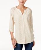 Style & Co Petite Lace Roll-tab Top, Only At Macy's