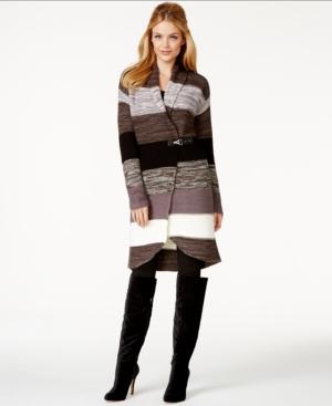 One A Striped Buckled Sweater Coat