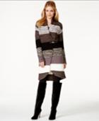 One A Striped Buckled Sweater Coat