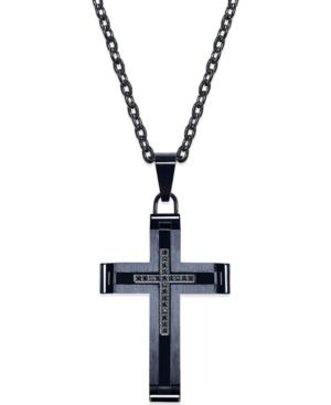 Men's Black Diamond Accent Cross Pendant In Black Ionic Plated Stainless Steel