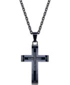 Men's Black Diamond Accent Cross Pendant In Black Ionic Plated Stainless Steel