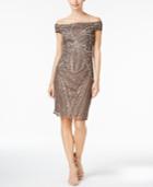 Adrianna Papell Sequined Off-the-shoulder Sheath Dress
