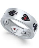 Sutton By Rhona Sutton Men's Sterling Silver Red Stone Card Suits Ring
