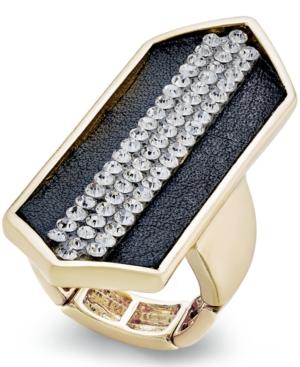 Thalia Sodi Pave Jet Imitation Leather Gold-tone Stretch Ring, Only At Macy's