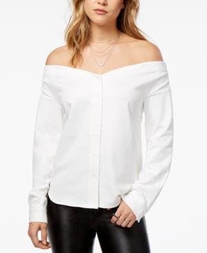 Kensie Off-the-shoulder Pinstripe Shirt