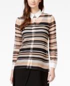 Vince Camuto Sheer Striped Button-down Blouse