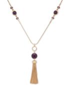 Nine West Gold-tone Purple Stone & Chain Tassel Pendant Necklace