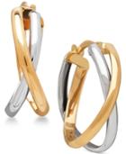 Two-tone Overlap Hoop Earrings In 14k White And Yellow Gold