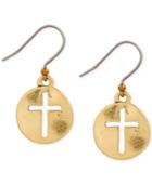 Lucky Brand Gold-tone Hammered Disc Cross Drop Earrings