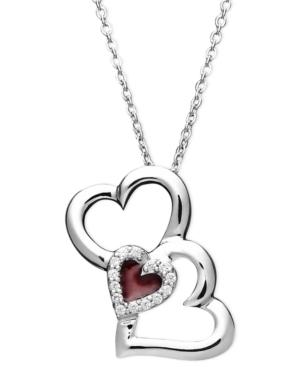 Treasured Hearts Diamond Heart Pendant, Sterling Silver Diamond (1/10 Ct. T.w.) Three Heart Enamel Pendant (1/10 Ct. T.w.)