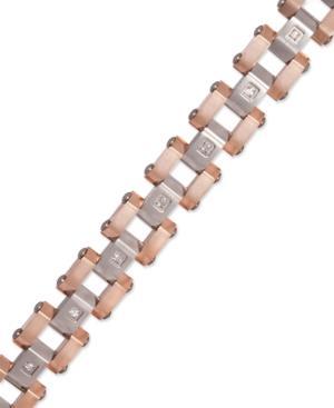 Men's Diamond Bracelet, Stainless Steel And Rose Ion-plated Diamond Bracelet (1/5 Ct. T.w.)