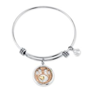 Disney's Tri-tone Crystal Minnie Mouse Glass Shaker Adjustable Bangle Bracelet In Stainless Steel For Unwritten