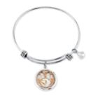 Disney's Tri-tone Crystal Minnie Mouse Glass Shaker Adjustable Bangle Bracelet In Stainless Steel For Unwritten