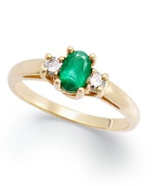 14k Gold Ring, Emerald (3/8 Ct. T.w.) And Diamond (1/8 Ct. T.w) 3-stone Ring