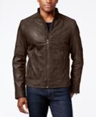 Cole Haan Men's Quilted-shoulder Leather Moto Jacket