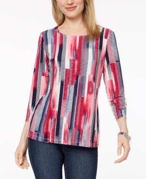 Jm Collection Printed 3/4-sleeve Jacquard Top, Created For Macy's