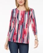 Jm Collection Printed 3/4-sleeve Jacquard Top, Created For Macy's