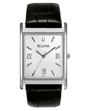 Bulova Watch, Men's Black Leather Strap 45mm 96b107