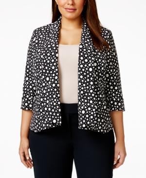 Kasper Plus Size Shawl-collar Polka-dot-print Blazer