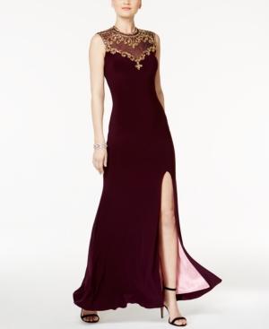 Betsy & Adam Embellished Open-back Gown