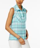 Style & Co Petite Printed-back Plaid Shirt, Only At Macy's