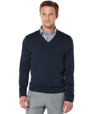 Perry Ellis Textured Argyle V-neck Sweater