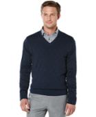 Perry Ellis Textured Argyle V-neck Sweater