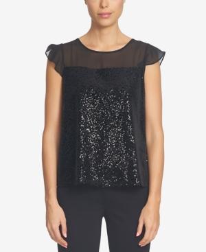 Cece Sequined Flutter-sleeve Top