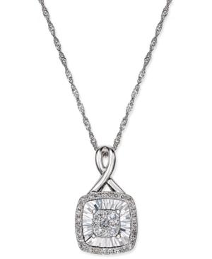 Diamond Square-style Miracle Plate Pendant Necklace (1/4 Ct. T.w.) In 14k White Gold
