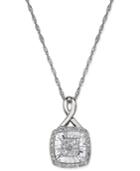 Diamond Square-style Miracle Plate Pendant Necklace (1/4 Ct. T.w.) In 14k White Gold