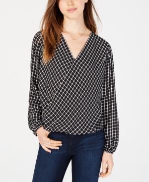 Bcx Juniors' Grid-print Surplice-neck Top