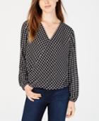 Bcx Juniors' Grid-print Surplice-neck Top