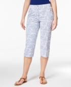 Karen Scott Petite Geo-print Button-hem Capri Pants, Created For Macy's