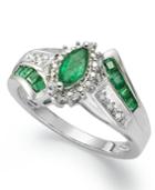 Precious Gemstone (1-1/5 Ct. T.w.) And Diamond Accent Ring In Sterling Silver (in Ruby Or Emerald)