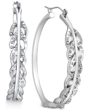 Guess Silver-tone Pave Hoop Earrings