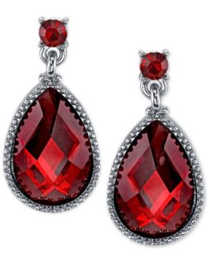 2028 Silver-tone Red Crystal Teardrop Earrings