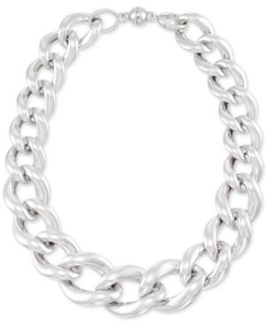 Signature Silver Diamond Accent Large Oval Link Collar Necklace In Sterling Silver Over Resin Core