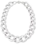 Signature Silver Diamond Accent Large Oval Link Collar Necklace In Sterling Silver Over Resin Core
