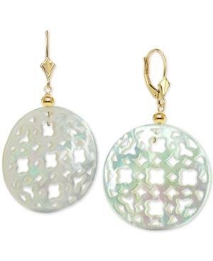 Mother Of Pearl (30mm) Cutout Disc Drop Earrings In 14k Gold