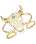 Lucky Brand Gold-tone Blue Stone Bull Head Cuff Bracelet