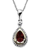 14k Gold And Sterling Silver Necklace, Garnet (9/10 Ct. T.w.) And Diamond Accent Teardrop Pendant