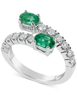 Emerald (1 Ct. T.w.) And Diamond (1/2 Ct. T.w.) Bypass Ring In 14k White Gold
