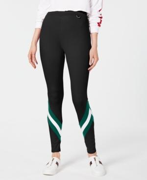 Project 28 Striped Hardware-detail Leggings