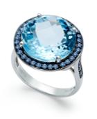 Sterling Silver Ring, Blue Swarovski Zirconia (5/8 Ct. T.w.) And Blue Topaz (11 Ct. T.w.) Round Halo Ring