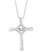 Twinkling Diamond Star Diamond Cross Pendant Necklace In Sterling (1/5 Ct. T.w.)