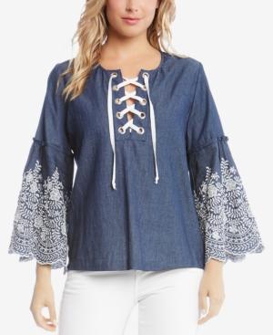 Karen Kane Cotton Embroidered Chambray Top