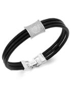 Diamond And Multi-row Leather Bracelet In Sterling Silver (1/4 Ct. T.w.)