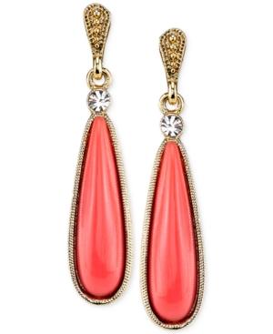 2028 Gold-tone Stone And Crystal Accent Linear Drop Earrings